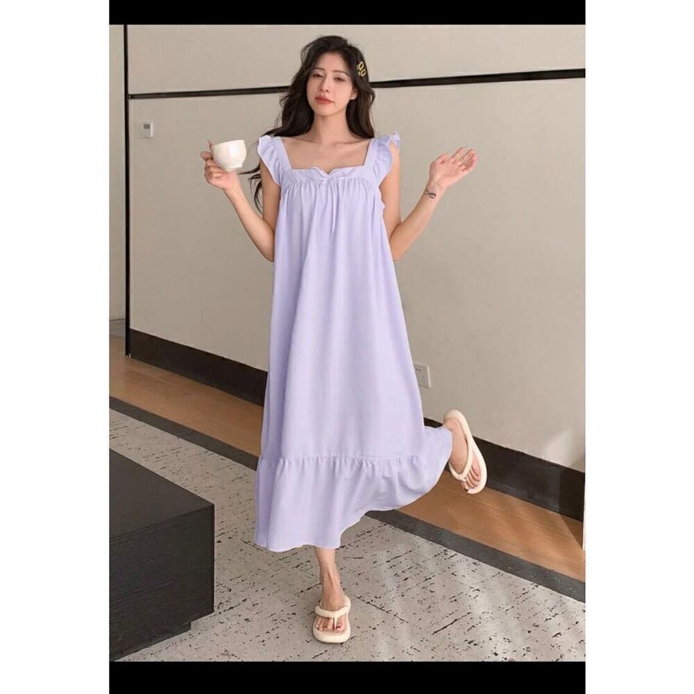 NWT Bow Knot Nighty Night Sleep Dress Purple Ruffle Hem Nightgown
